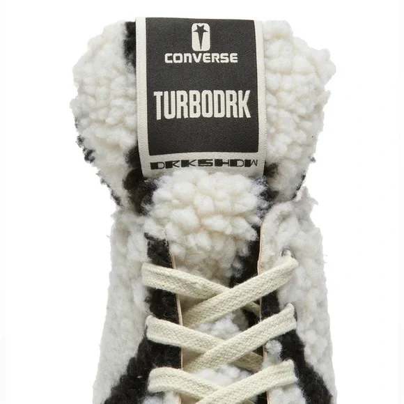 Rick Owens DRKSHDW x Converse TURBODRK White Shearling High-Top Zebra Sneakers - Picture 6 of 9